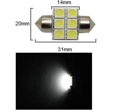 Светодиодна крушка авто C5W 31mm. 6X5050 бял